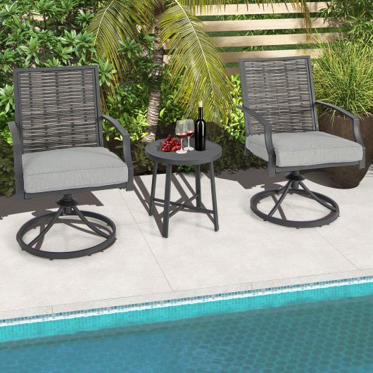  - 3 Piece Patio Swivel Chair Set with Soft Seat Cushions for Backyard - Outdoor Style Company