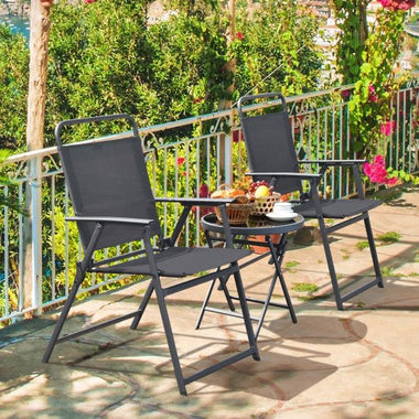  - 3 - Piece Patio Table Set with Tempered Glass Round Table and 2 Lawn Chair - Outdoor Style Company