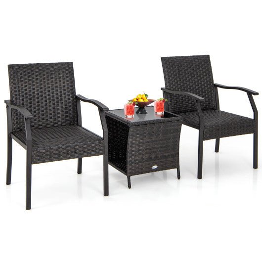  - 3 Piece Patio Wicker Chair Set with Quick Dry Foam Cushions All Weather - Outdoor Style Company