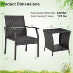  - 3 Piece Patio Wicker Chair Set with Quick Dry Foam Cushions All Weather - Outdoor Style Company