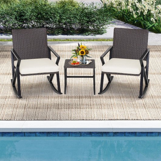  - 3 Piece Patio Wicker Rocking Chairs Set with Heavy - Duty Metal Frame - Outdoor Style Company