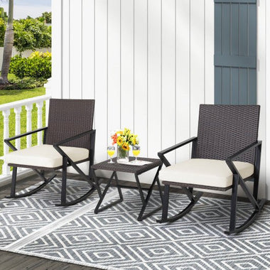  - 3 Piece Patio Wicker Rocking Chairs Set with Heavy - Duty Metal Frame - Outdoor Style Company