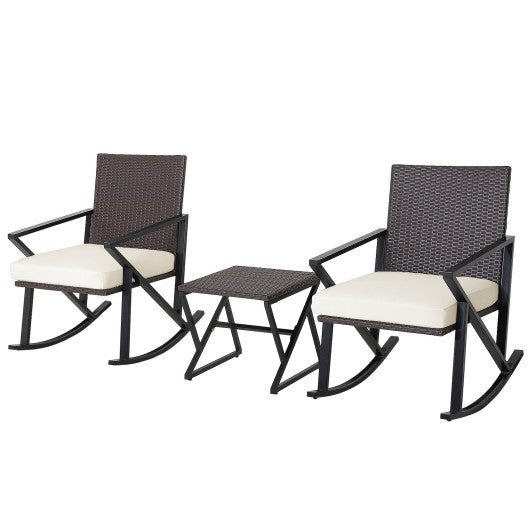  - 3 Piece Patio Wicker Rocking Chairs Set with Heavy - Duty Metal Frame - Outdoor Style Company