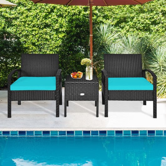  - 3 Piece PE Rattan Wicker Sofa Set with Washable and Removable Cushion for Patio - Outdoor Style Company