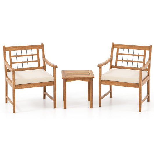  - 3 Piece Wood Patio Furniture Set with Seat Cushions and Acacia Wood Frame - Outdoor Style Company