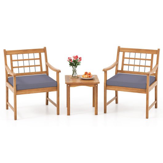  - 3 Piece Wood Patio Furniture Set with Seat Cushions and Acacia Wood Frame - Outdoor Style Company