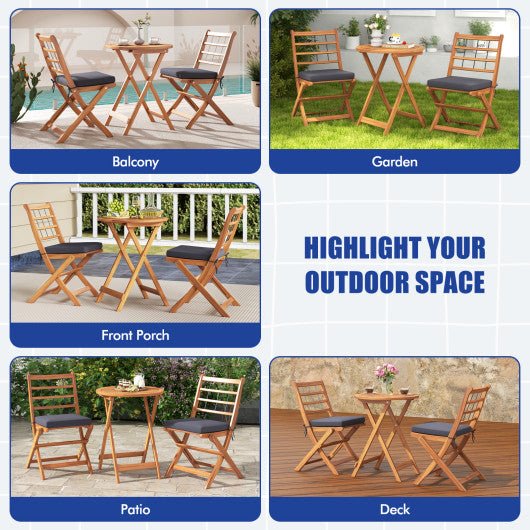  - 3 Pieces Acacia Wood Patio Bistro Set with Cushions - Outdoor Style Company