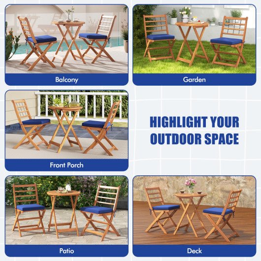  - 3 Pieces Acacia Wood Patio Bistro Set with Cushions - Outdoor Style Company