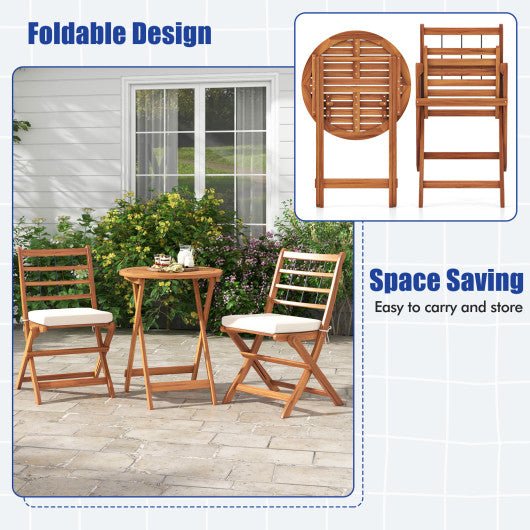  - 3 Pieces Acacia Wood Patio Bistro Set with Cushions - Outdoor Style Company