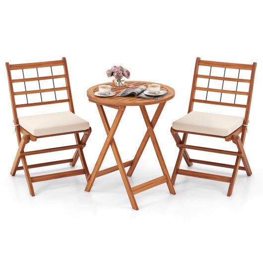  - 3 Pieces Acacia Wood Patio Bistro Set with Cushions - Outdoor Style Company