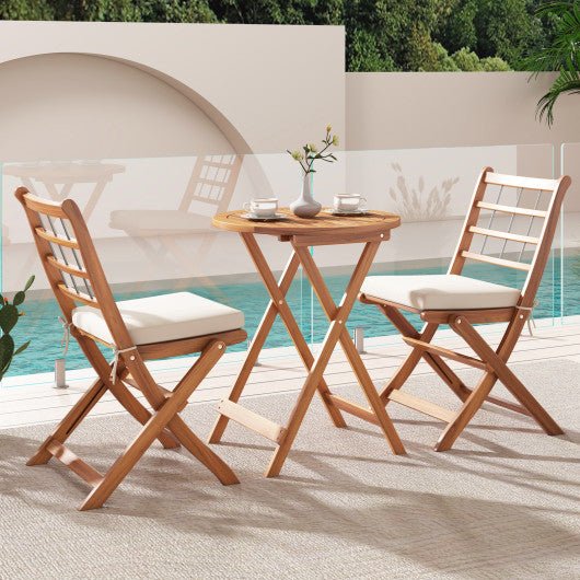  - 3 Pieces Acacia Wood Patio Bistro Set with Cushions - Outdoor Style Company