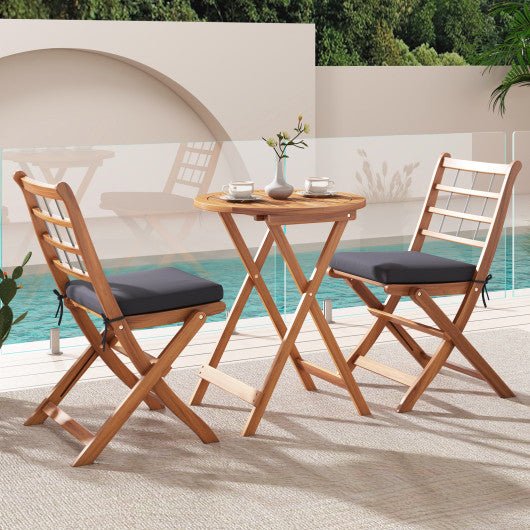  - 3 Pieces Acacia Wood Patio Bistro Set with Cushions - Outdoor Style Company