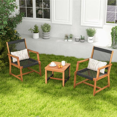  - 3 Pieces Acacia Wood Patio Furniture Set with Armchairs Coffee Table - Outdoor Style Company