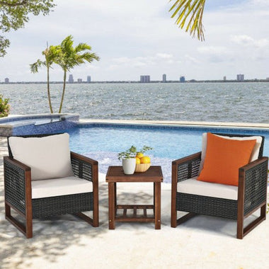  - 3 Pieces Acacia Wood Patio Furniture Set with Coffee Table - Outdoor Style Company