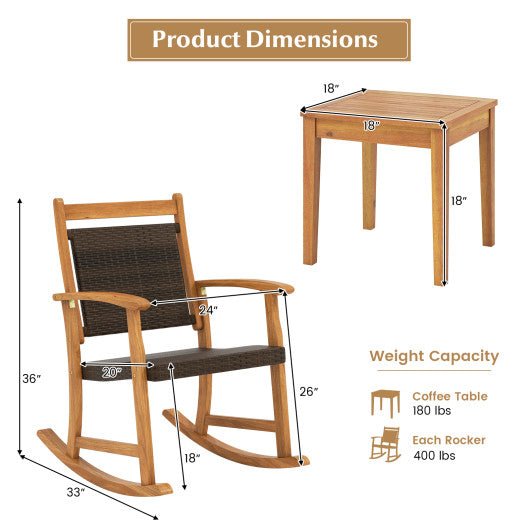  - 3 Pieces Acacia Wood Patio Rocking Chair Set with Side Table - Outdoor Style Company