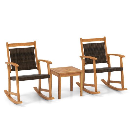  - 3 Pieces Acacia Wood Patio Rocking Chair Set with Side Table - Outdoor Style Company