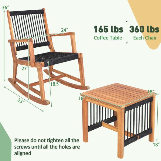  - 3 Pieces Acacia Wood Rocking Bistro Set - Outdoor Style Company