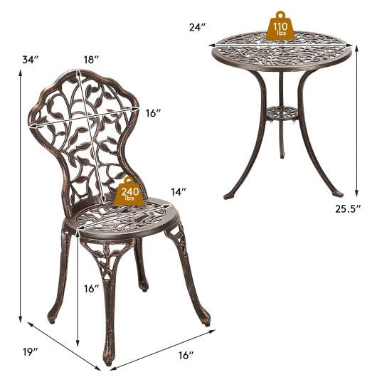  - 3 Pieces Cast Aluminum Bistro Set - Outdoor Style Company