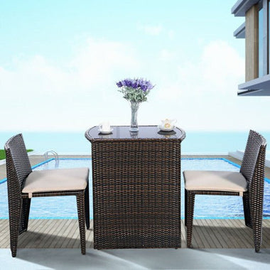  - 3 Pieces Cushioned Wicker Patio Bistro Set with No Assembly Needed - Outdoor Style Company