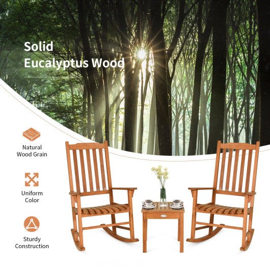  - 3 Pieces Eucalyptus Rocking Chair Set with Coffee Table - Outdoor Style Company