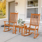  - 3 Pieces Eucalyptus Rocking Chair Set with Coffee Table - Outdoor Style Company