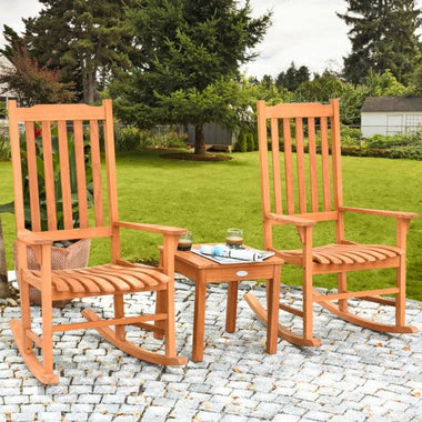  - 3 Pieces Eucalyptus Rocking Chair Set with Coffee Table - Outdoor Style Company