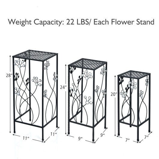  - 3 Pieces Flower Pots Display Rack with Vines and Crystal Floral Accents Square - Outdoor Style Company