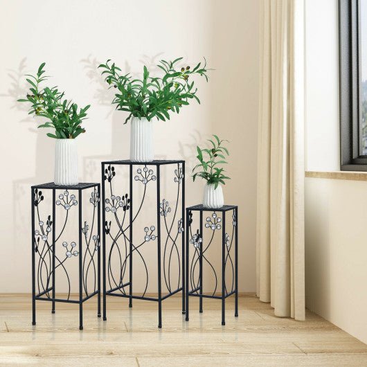  - 3 Pieces Flower Pots Display Rack with Vines and Crystal Floral Accents Square - Outdoor Style Company