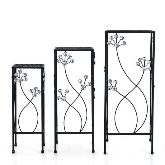  - 3 Pieces Flower Pots Display Rack with Vines and Crystal Floral Accents Square - Outdoor Style Company