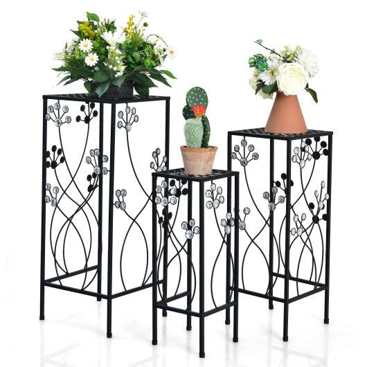  - 3 Pieces Flower Pots Display Rack with Vines and Crystal Floral Accents Square - Outdoor Style Company