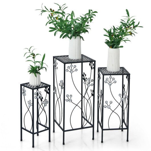  - 3 Pieces Flower Pots Display Rack with Vines and Crystal Floral Accents Square - Outdoor Style Company