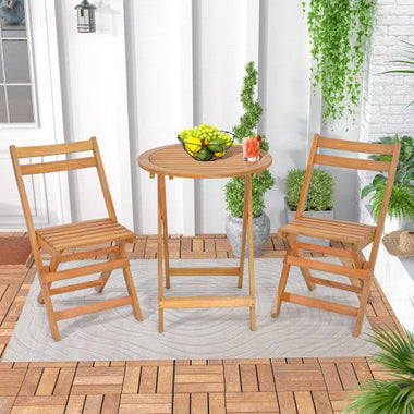  - 3 Pieces Folding Patio Bistro Set with Slatted Tabletop - Outdoor Style Company