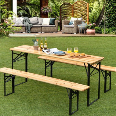  - 3 Pieces Folding Wooden Picnic Table Bench Set - Outdoor Style Company