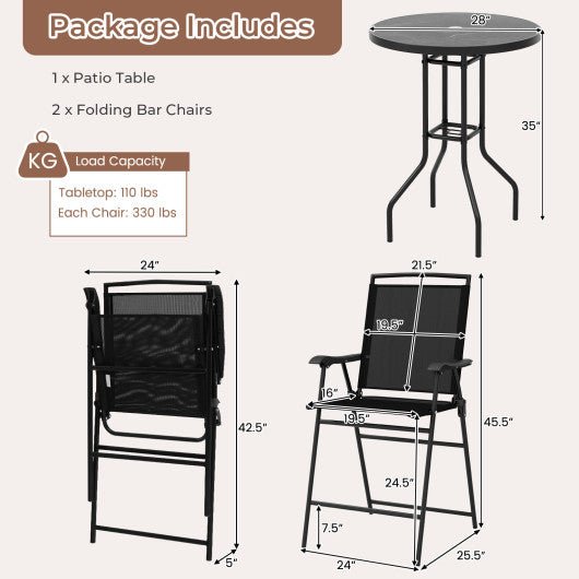  - 3 Pieces Outdoor Bar Stool Set with DPC Tabletop and Umbrella Hole for Poolside - Outdoor Style Company