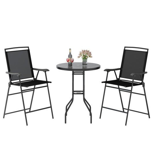  - 3 Pieces Outdoor Bar Stool Set with DPC Tabletop and Umbrella Hole for Poolside - Outdoor Style Company