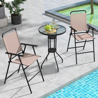  - 3 Pieces Outdoor Bistro Set with 2 Folding Chairs - Outdoor Style Company