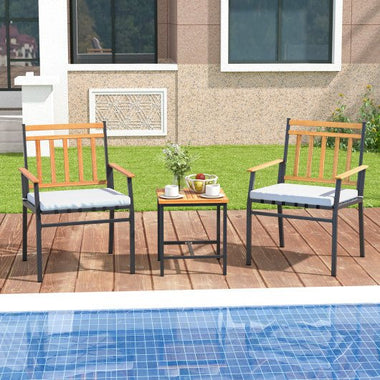  - 3 Pieces Outdoor Furniture Set Acacia Wood Patio Conversation Set with Cushions - Outdoor Style Company