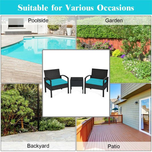  - 3 Pieces Outdoor Rattan Patio Conversation Set with Seat Cushions - Outdoor Style Company