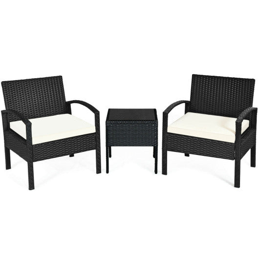  - 3 Pieces Outdoor Rattan Patio Conversation Set with Seat Cushions - Outdoor Style Company