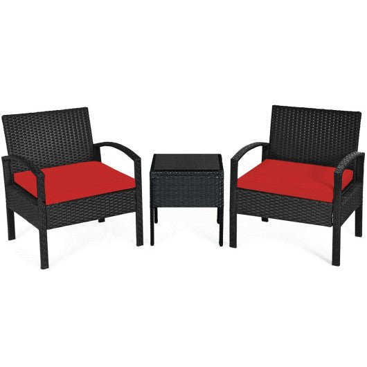  - 3 Pieces Outdoor Rattan Patio Conversation Set with Seat Cushions - Outdoor Style Company