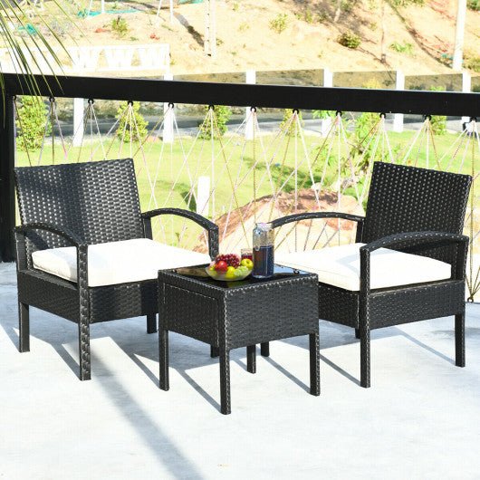  - 3 Pieces Outdoor Rattan Patio Conversation Set with Seat Cushions - Outdoor Style Company