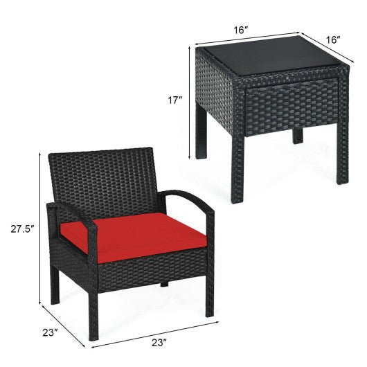  - 3 Pieces Outdoor Rattan Patio Conversation Set with Seat Cushions - Outdoor Style Company