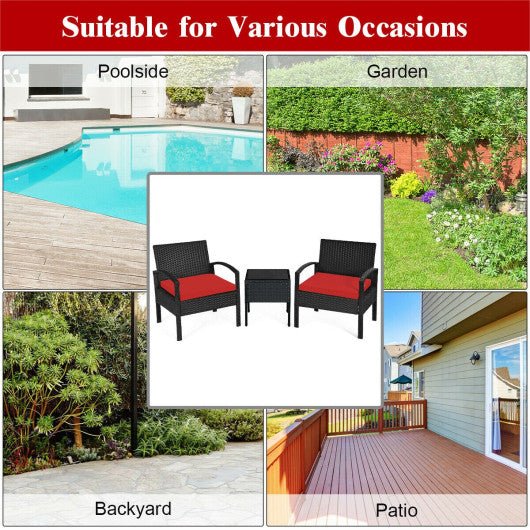  - 3 Pieces Outdoor Rattan Patio Conversation Set with Seat Cushions - Outdoor Style Company