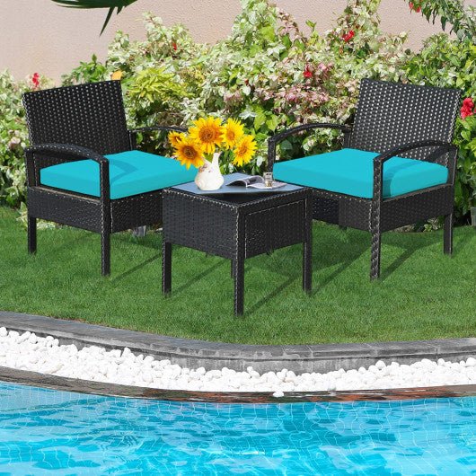  - 3 Pieces Outdoor Rattan Patio Conversation Set with Seat Cushions - Outdoor Style Company