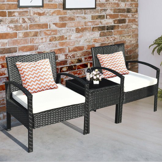  - 3 Pieces Outdoor Rattan Patio Conversation Set with Seat Cushions - Outdoor Style Company