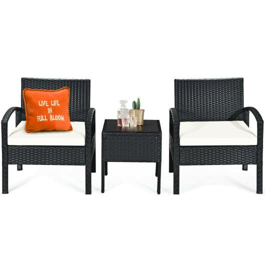  - 3 Pieces Outdoor Rattan Patio Conversation Set with Seat Cushions - Outdoor Style Company