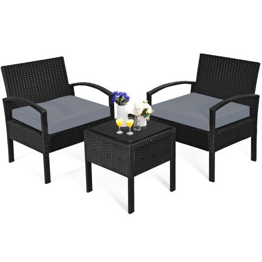  - 3 Pieces Outdoor Rattan Patio Conversation Set with Seat Cushions - Outdoor Style Company