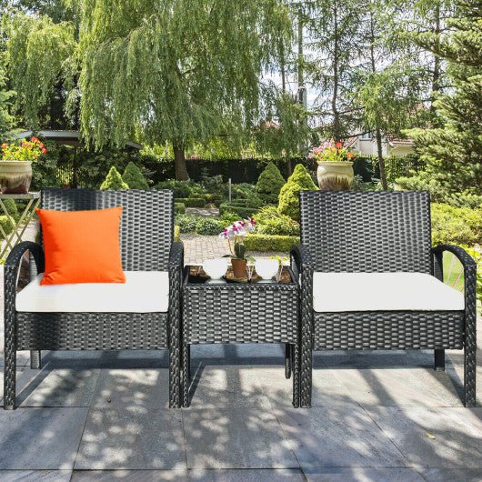  - 3 Pieces Outdoor Rattan Patio Conversation Set with Seat Cushions - Outdoor Style Company