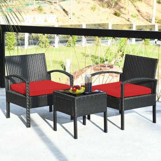  - 3 Pieces Outdoor Rattan Patio Conversation Set with Seat Cushions - Outdoor Style Company