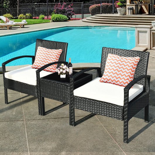  - 3 Pieces Outdoor Rattan Patio Conversation Set with Seat Cushions - Outdoor Style Company